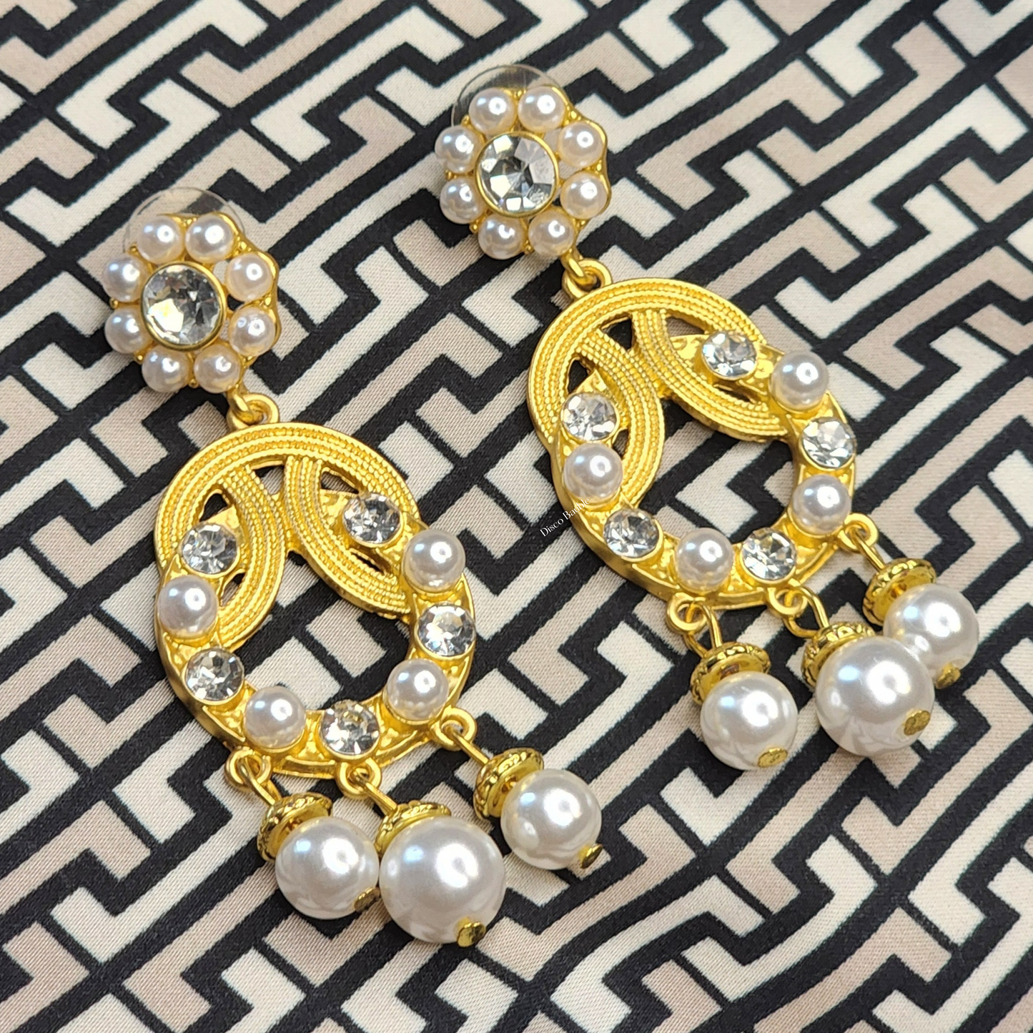 Vintage pearl moon dangler