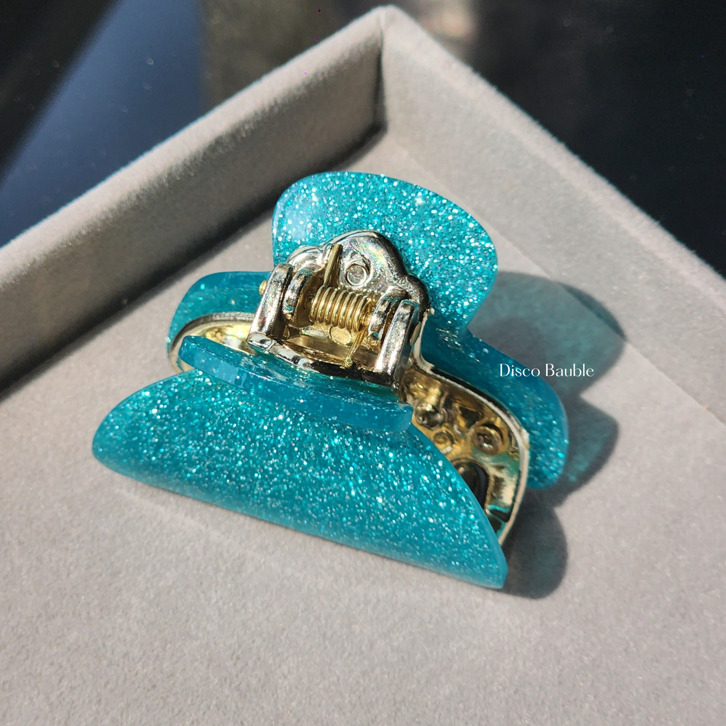 Medium glam glitter hair clip (Aqua blue)