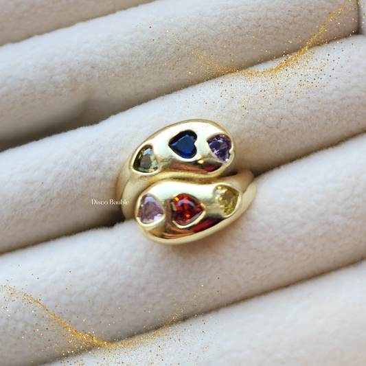 Triple heart ring (Gold with colored zircons)