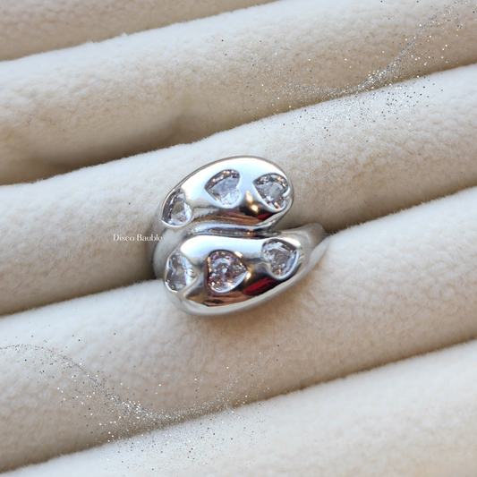 Triple heart ring (Silver with white zircons)