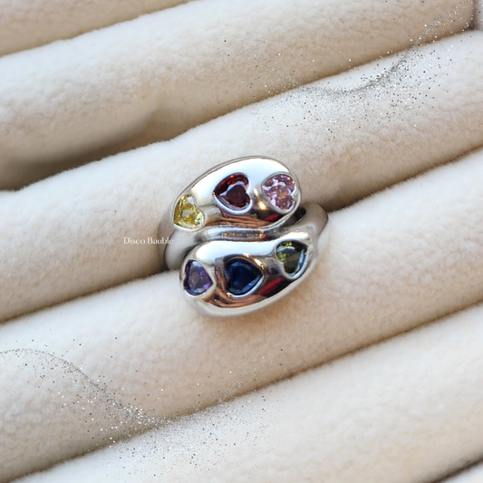 Triple heart ring with (Silver with colored zircons)