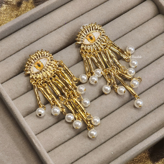White Evil Eye Danglers