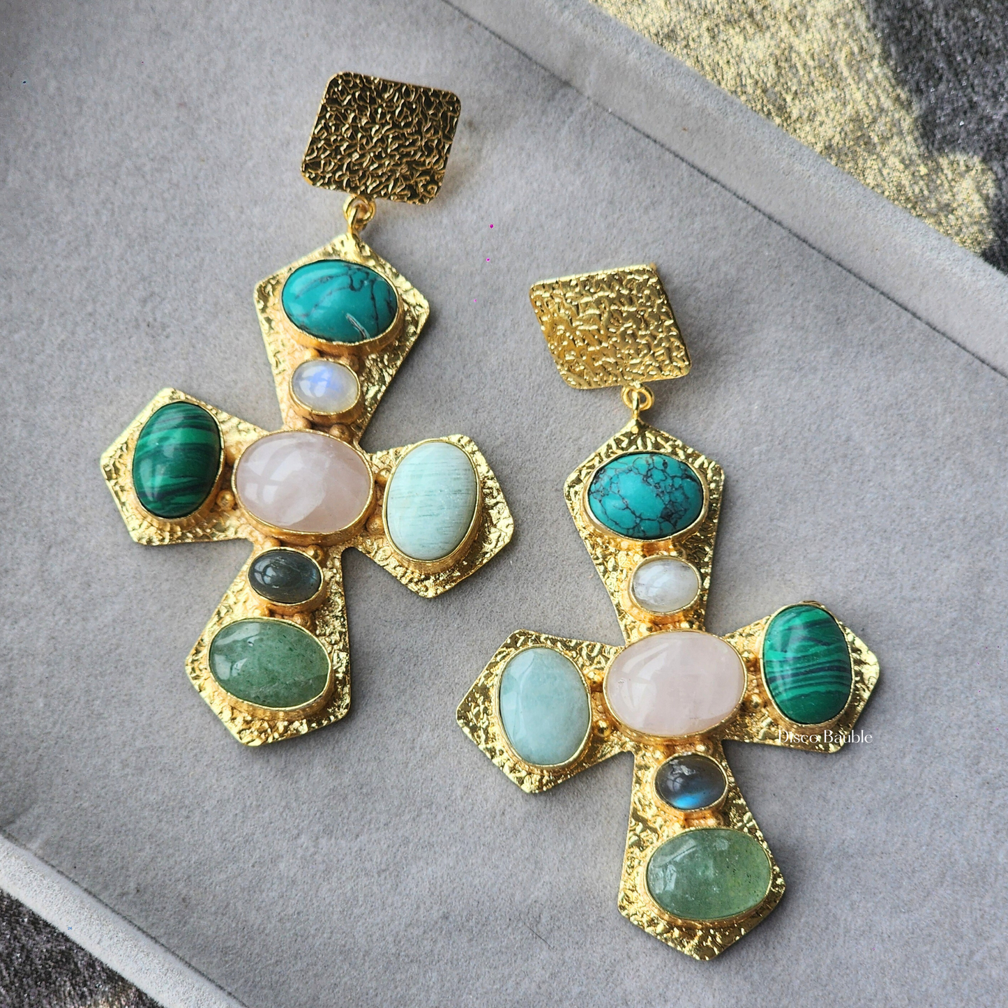 Gemstone cross earrings