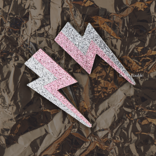 Glitter lightning earrings (Pink & silver)