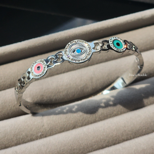 Pastel evil eye bangle (Silver)