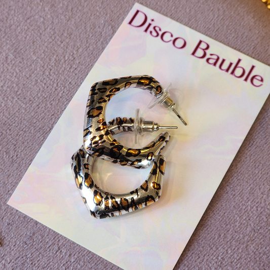 Leopard metallic hoops