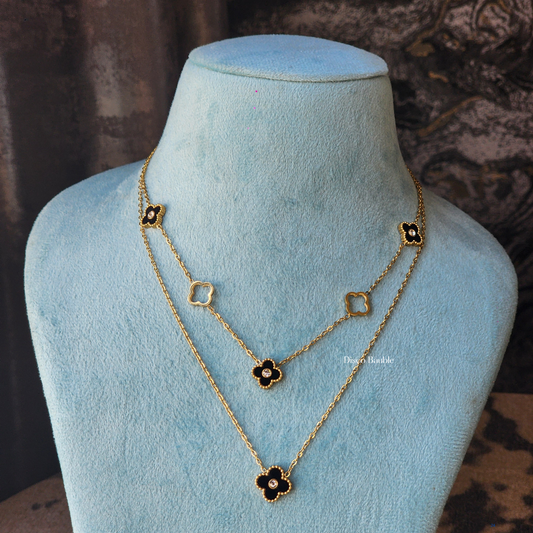 Dual layer black clover necklace