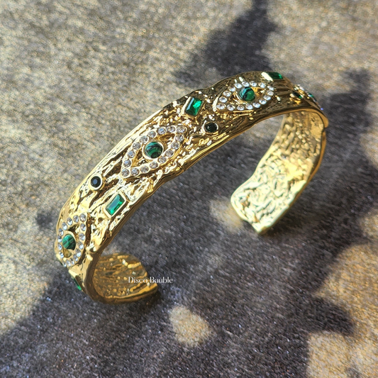 Green Evil Eye Textured Bangle