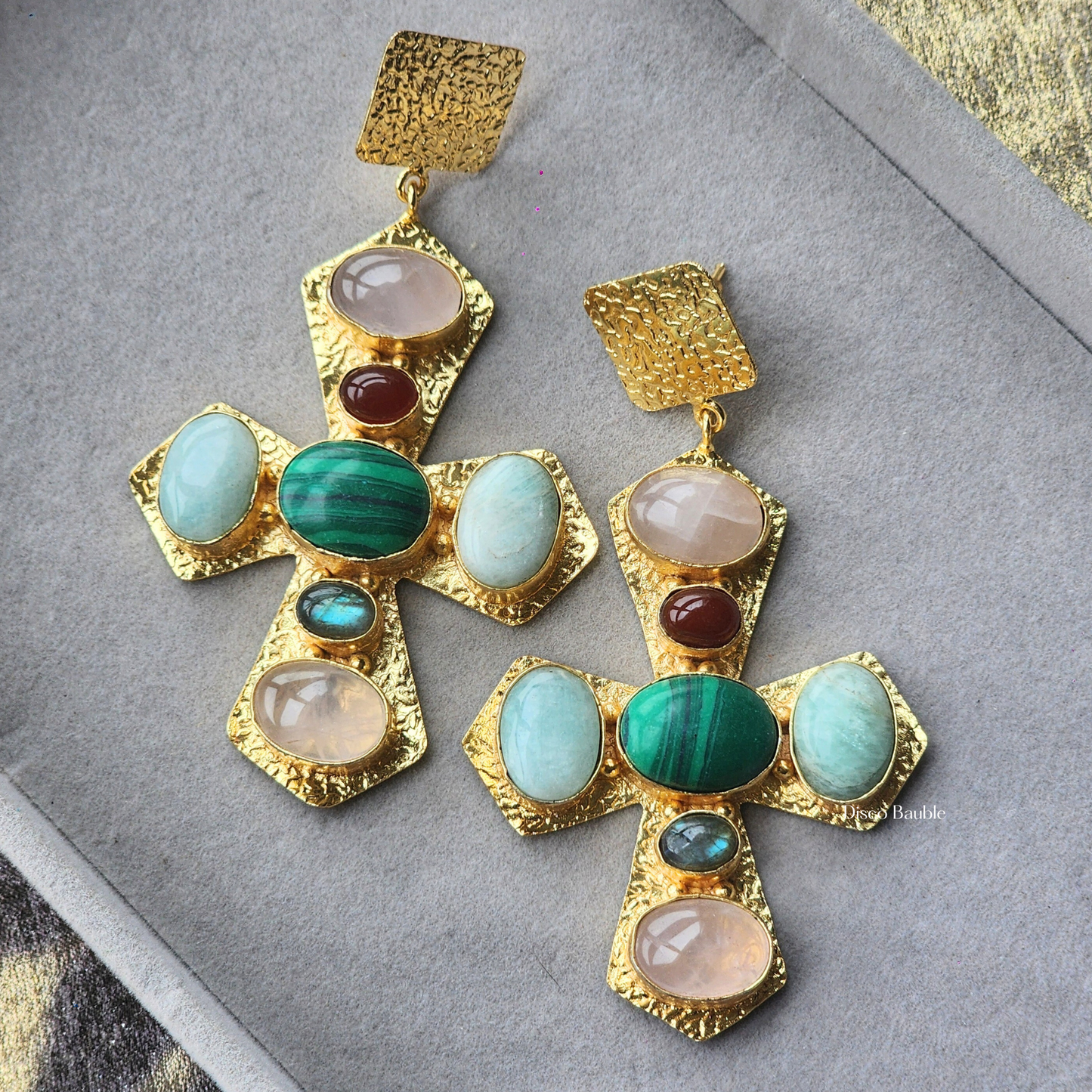 Gemstone cross earrings