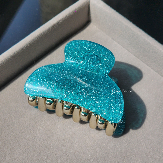 Medium glam glitter hair clip (Aqua blue)