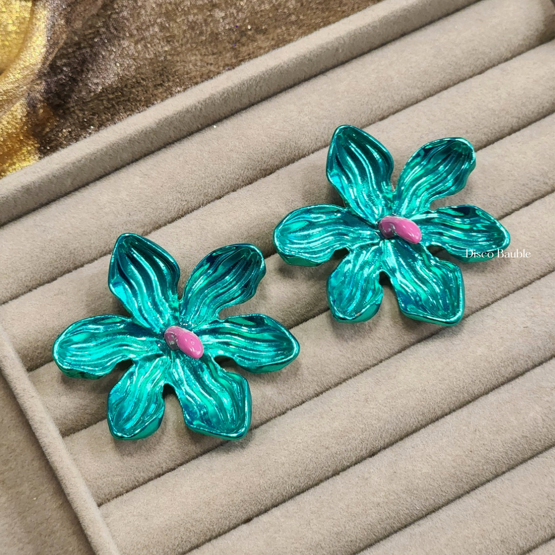 Green Metallic Flower Studs