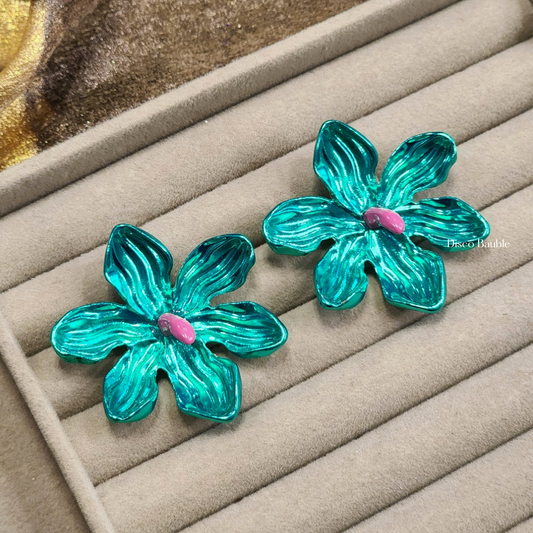 Green Metallic Flower Studs